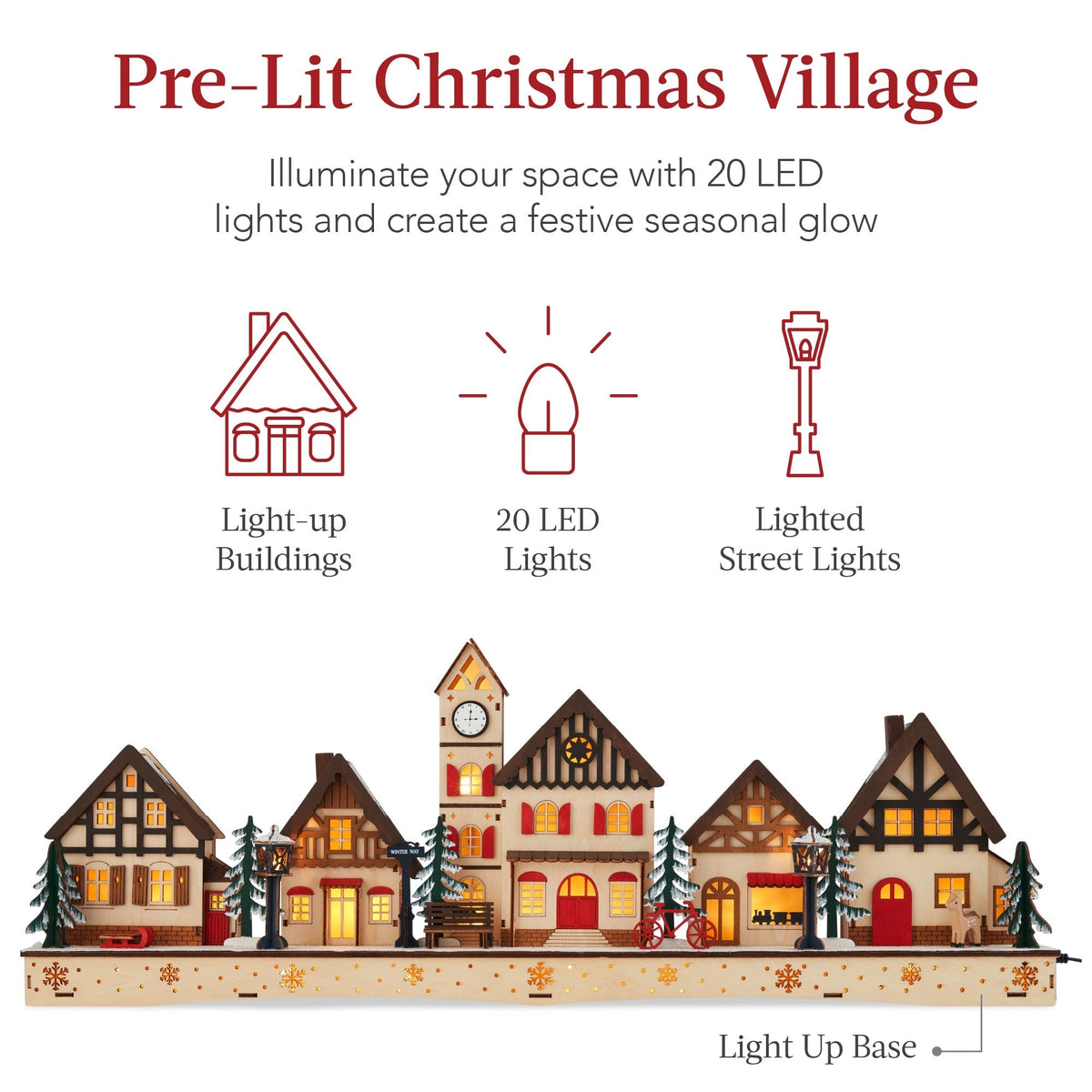 Light-Up Wooden Christmas Village - Chimney Decoration with LED Houses