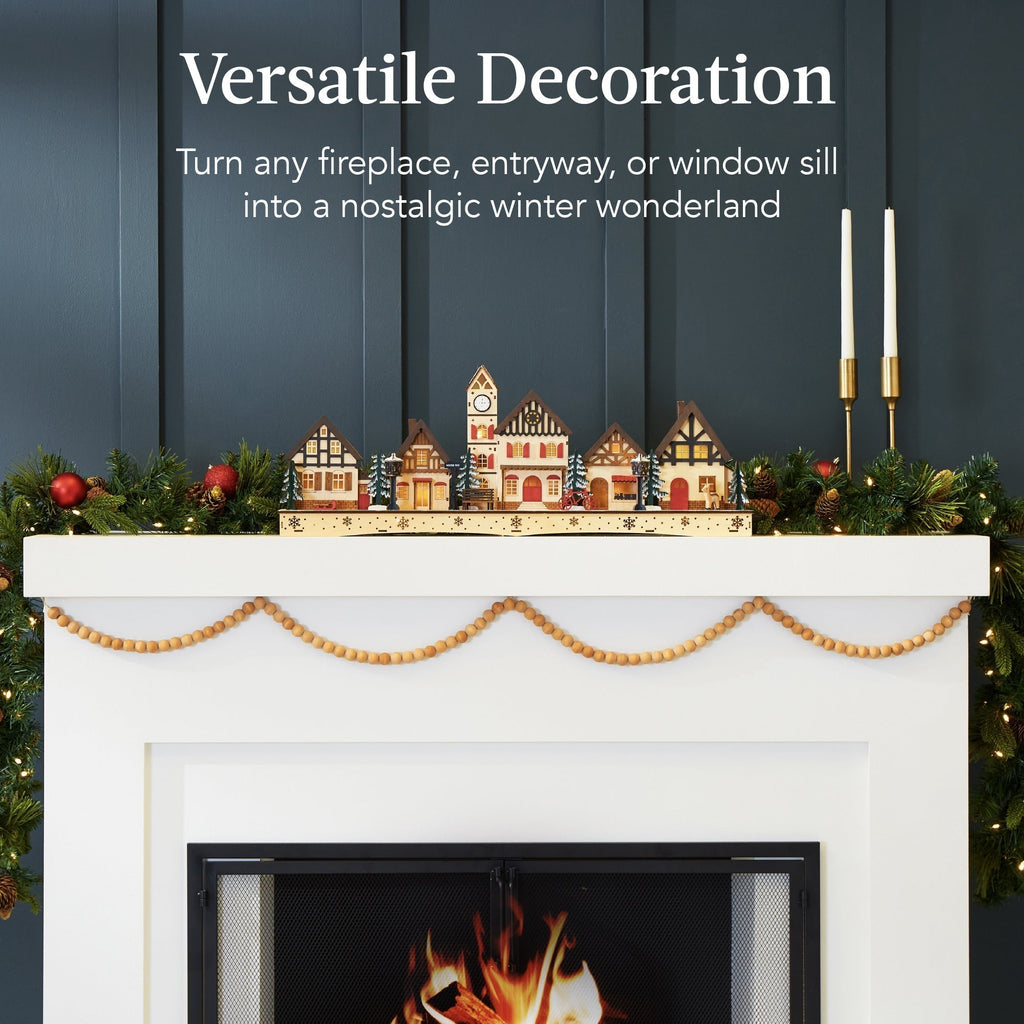 Light-Up Wooden Christmas Village - Chimney Decoration with LED Houses