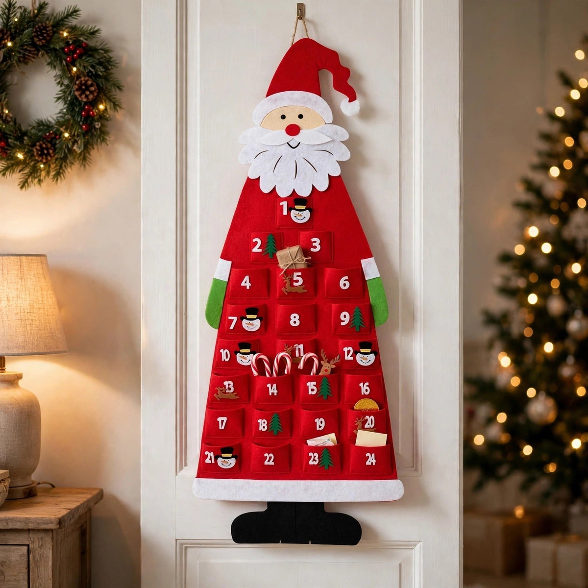 Felt Santa Advent Calendar - Reusable Hanging Calendar with 24 Compartments