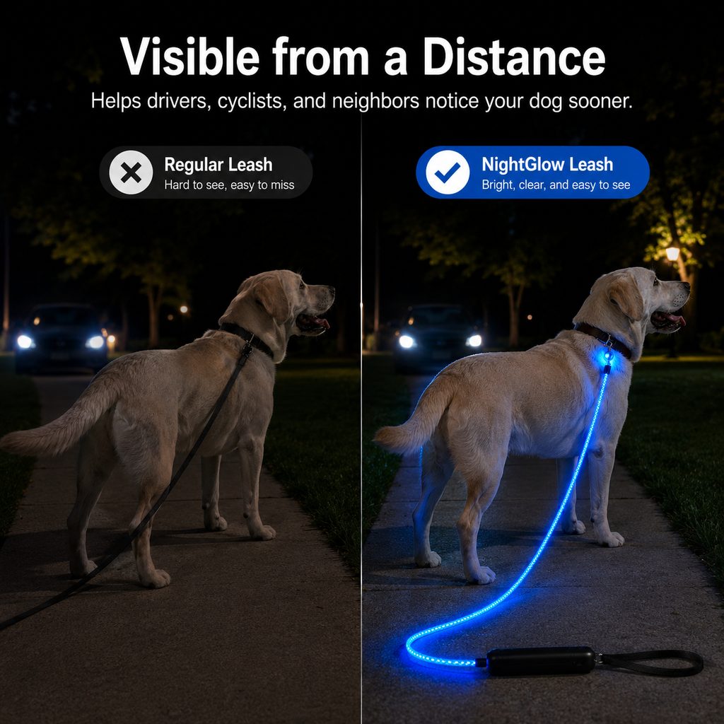 MirokenNightGlow LED Light-Up Dog Leash for Night Walks - USB Rechargeable Safety Leash That Helps Your Dog Stay Visible in the Dark