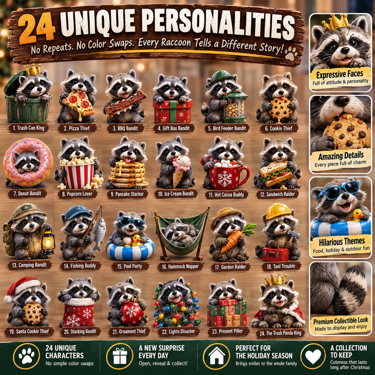 Raccoon Advent Calendar 2026 - 24 Mischievous Raccoon Figurines