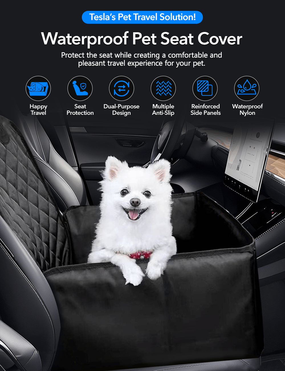 Waterproof Car Dog Seat Cover for Tesla Model Y/3/S/X/Cybertruck