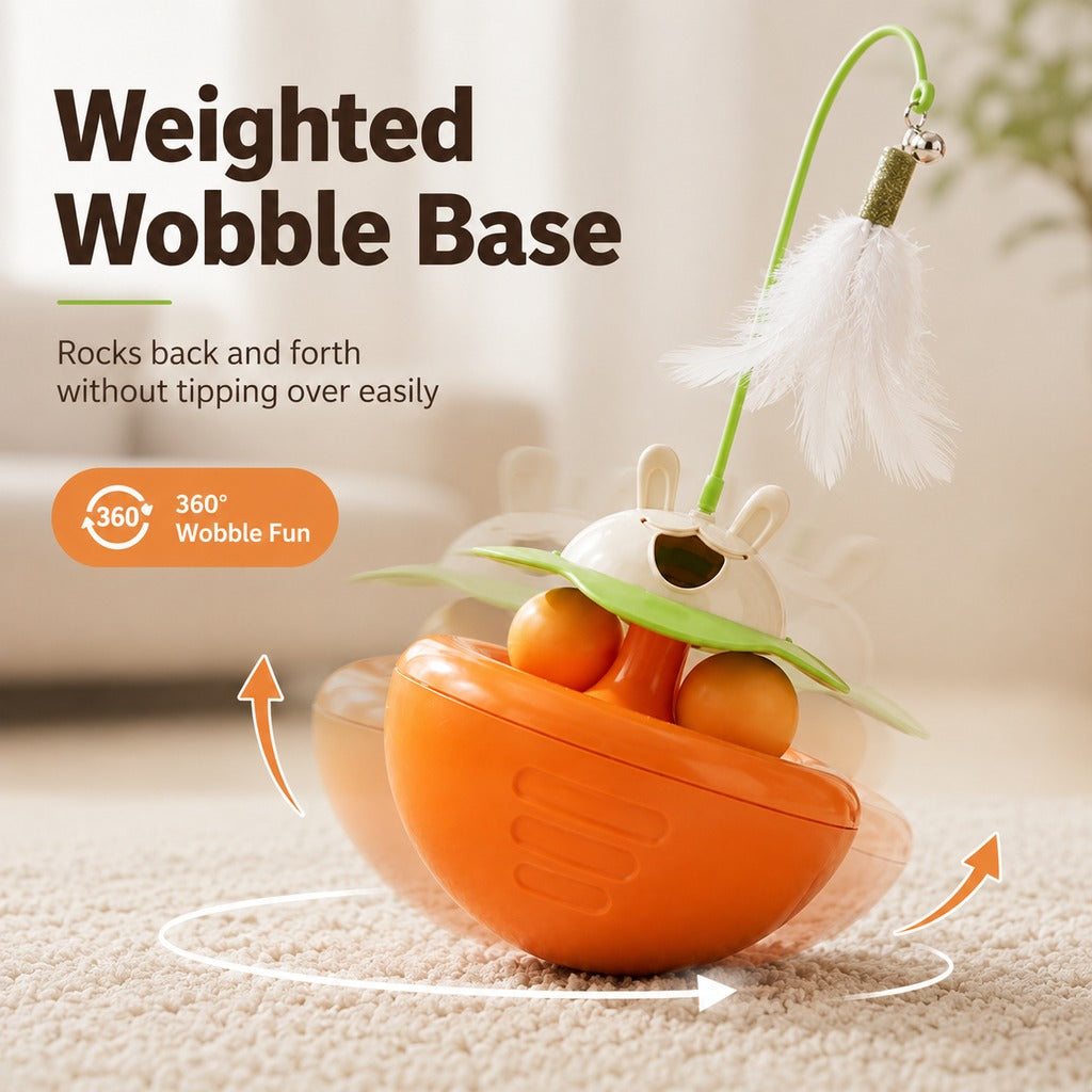 MirokenInteractive Wobble Cat Toy for Indoor Cats - Treat-Dispensing Feather Teaser That Keeps Cats Busy