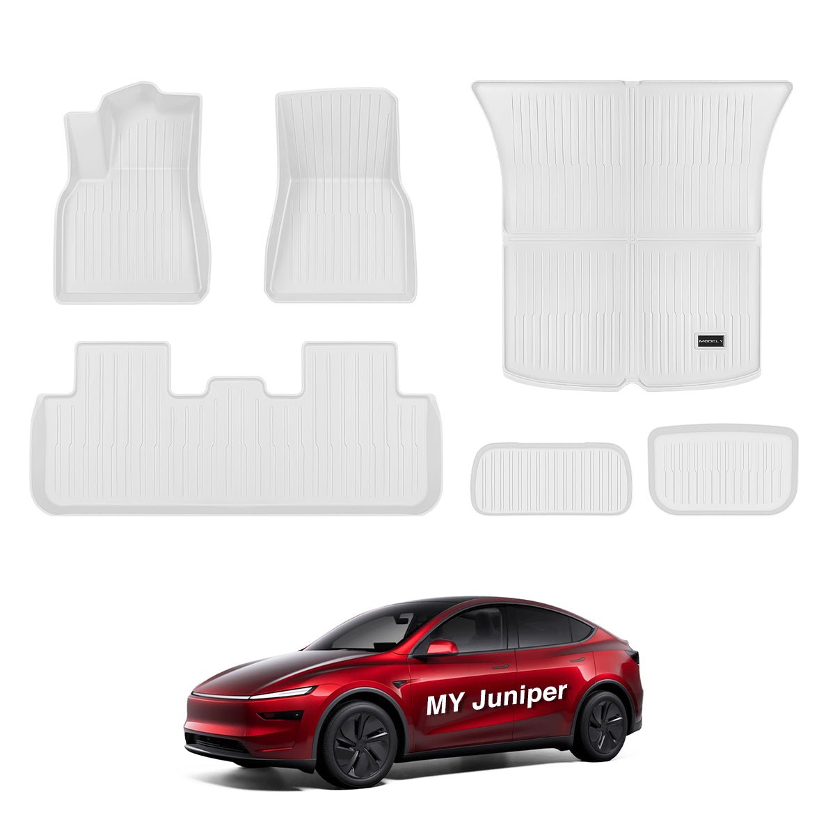 White All Weather  TPE Interior Floor Mats Cargo Liners Set for Tesla Model Y Juniper 2025+