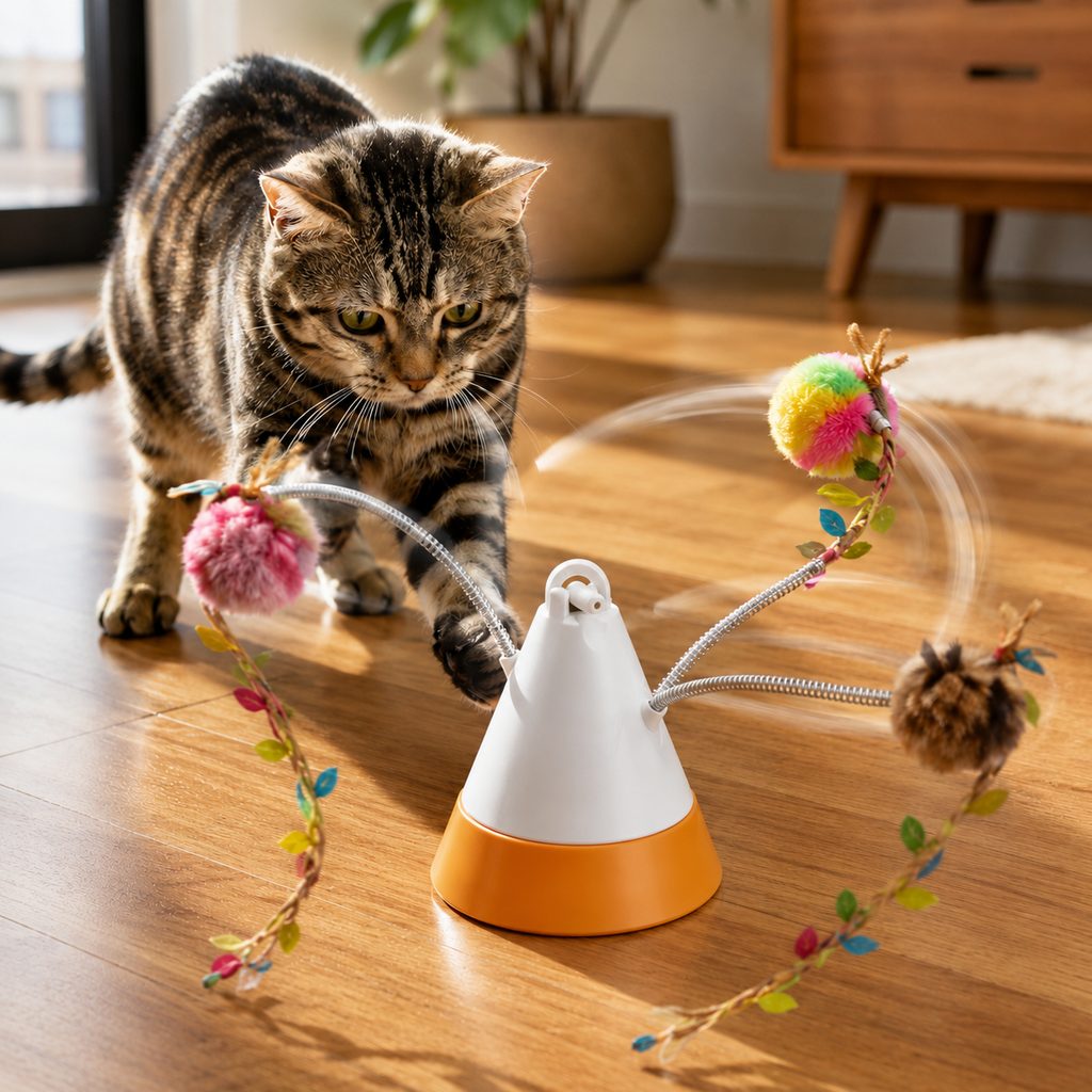MirokenMiaSpin 360 Magnetic Rotating Cat Teaser Toy for Indoor Cats - USB-C Hands-Free Play to Beat Boredom