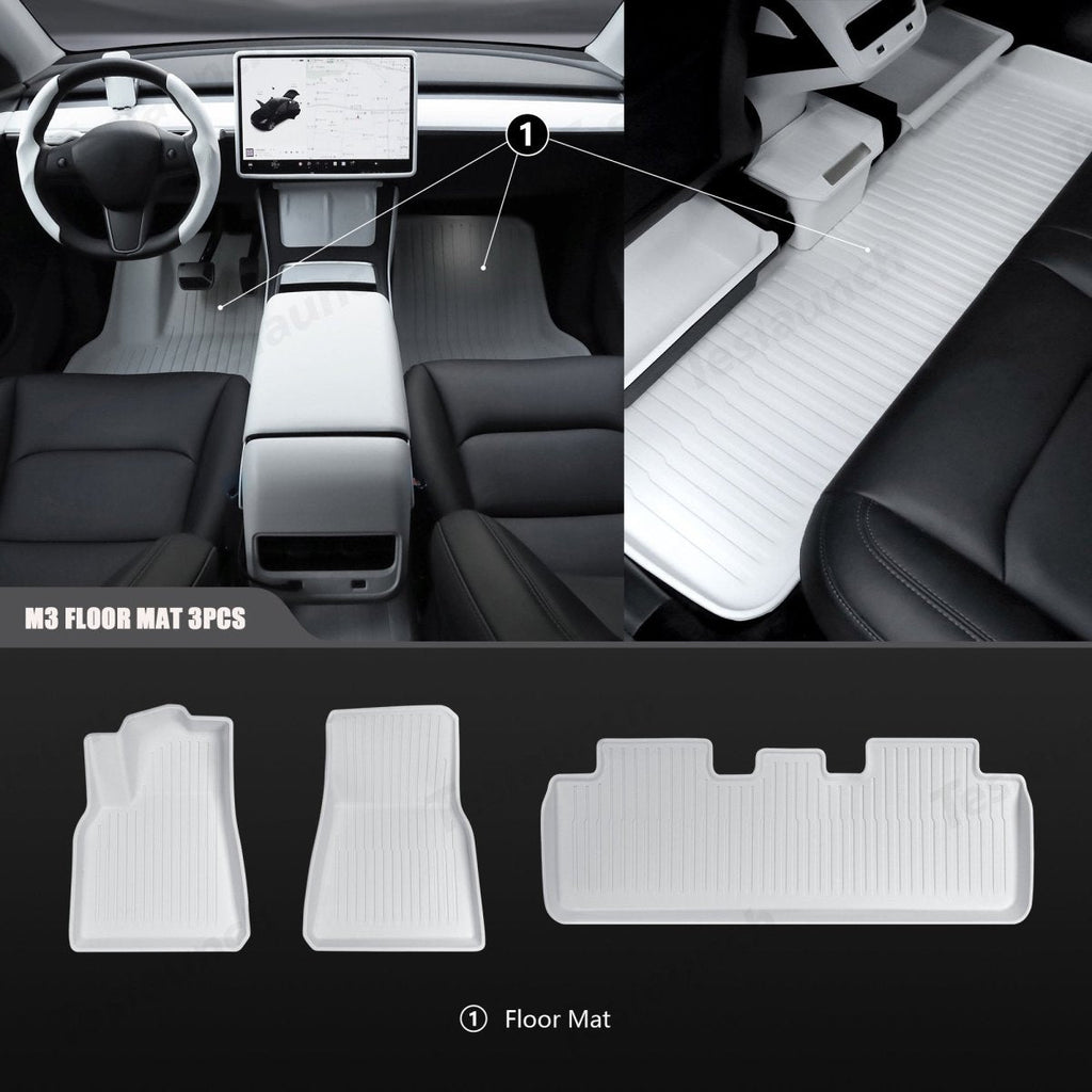 White TPE All Weather Floor Mat for Tesla Model 3/Y