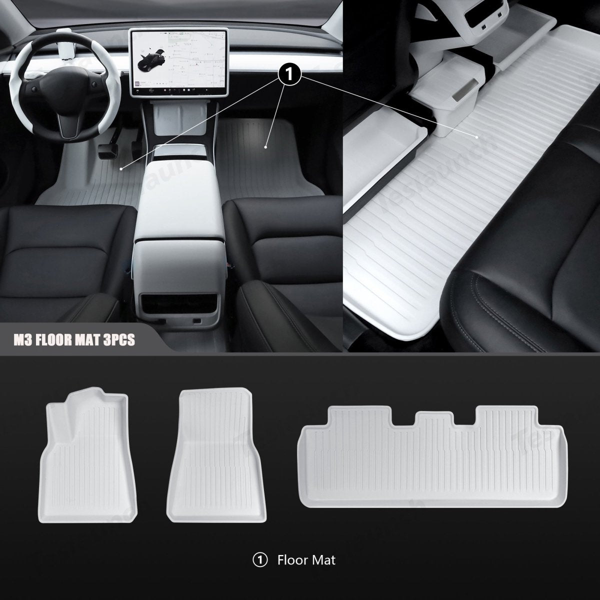 White TPE All Weather Floor Mat for Tesla Model 3/Y