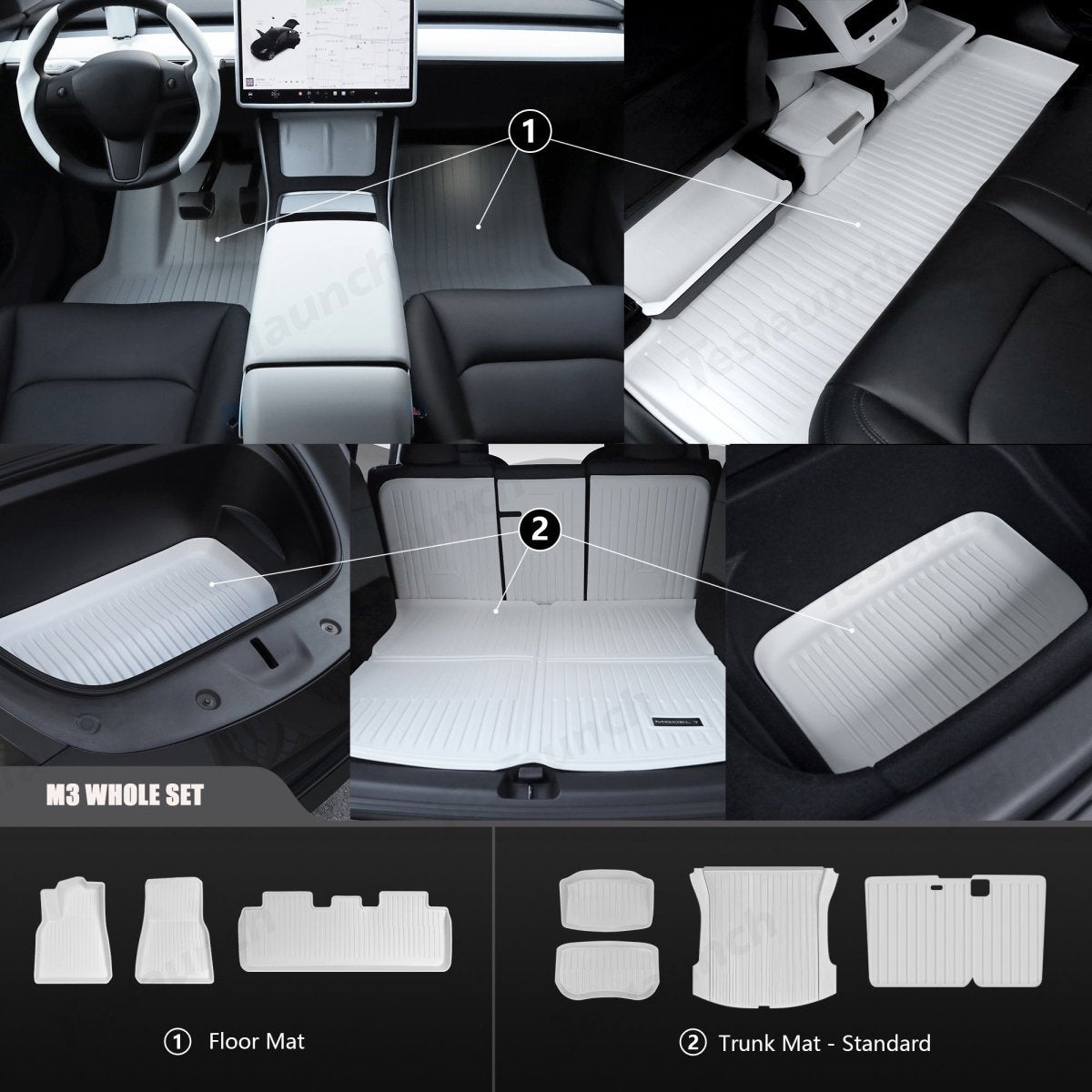 White TPE All Weather Floor Mat for Tesla Model 3/Y