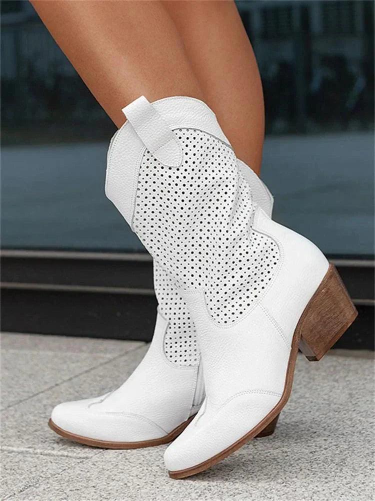 Breathable cowboy ankle boots for women with zipper - western style