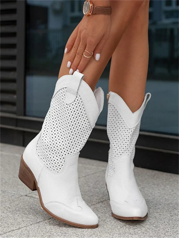 Breathable cowboy ankle boots for women with zipper - western style