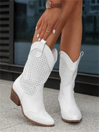 Breathable cowboy ankle boots for women with zipper - western style