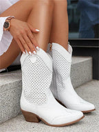 Breathable cowboy ankle boots for women with zipper - western style