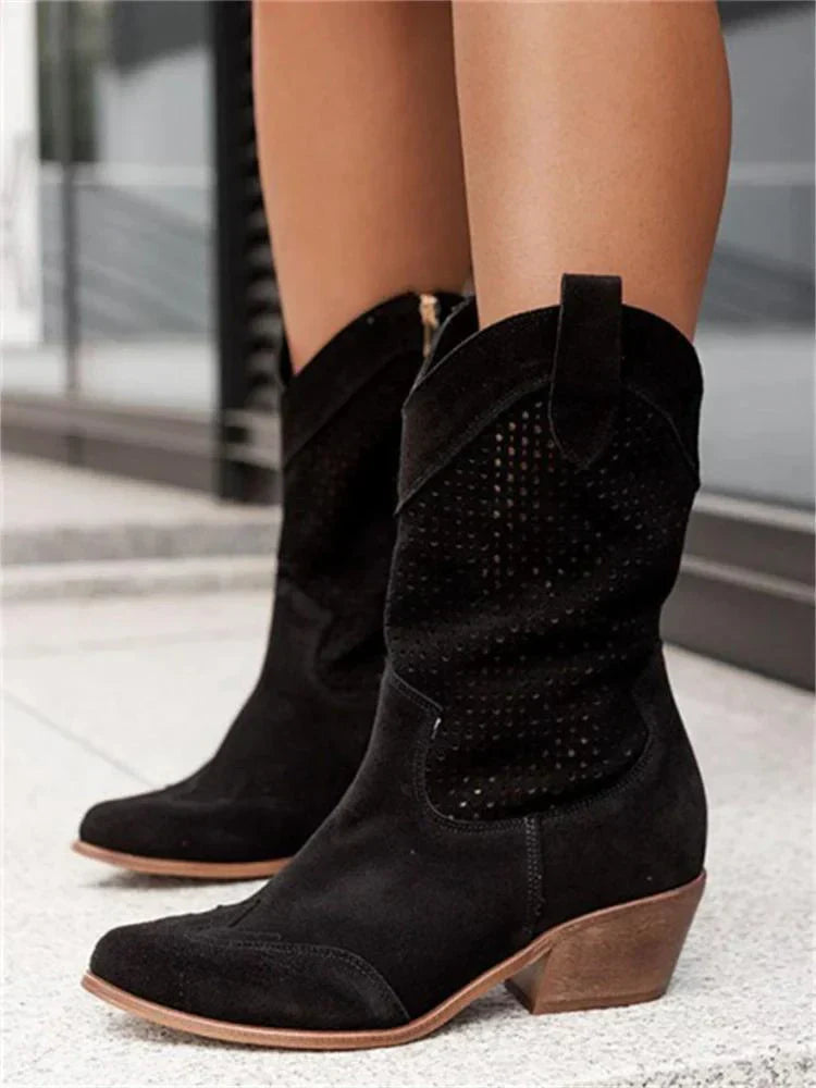 Breathable cowboy ankle boots for women with zipper - western style
