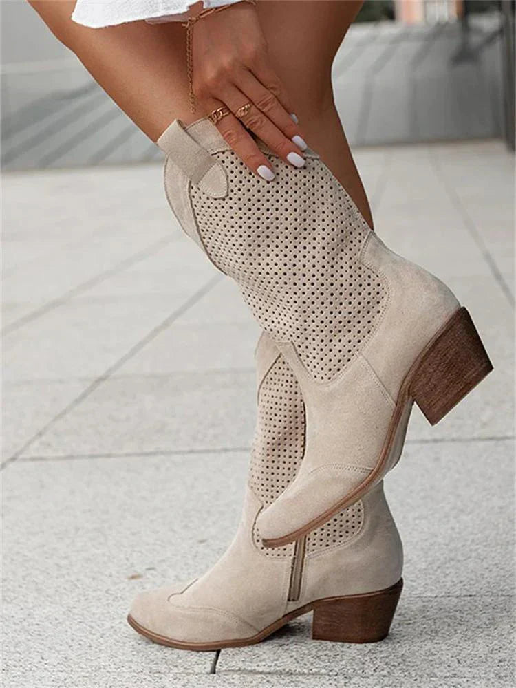 Breathable cowboy ankle boots for women with zipper - western style