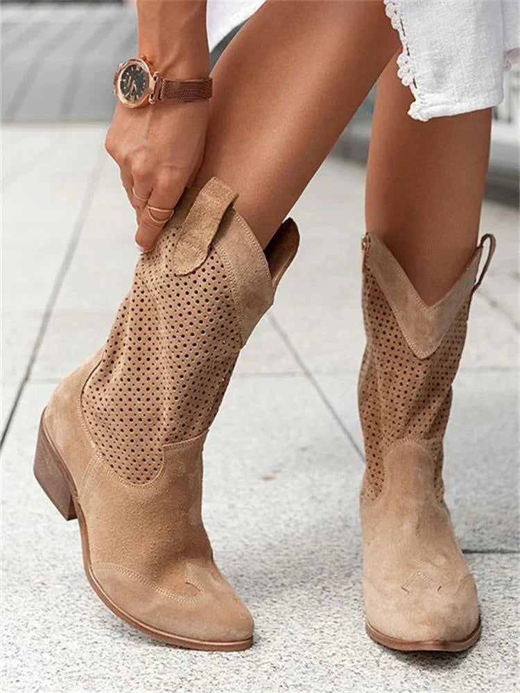 Breathable cowboy ankle boots for women with zipper - western style