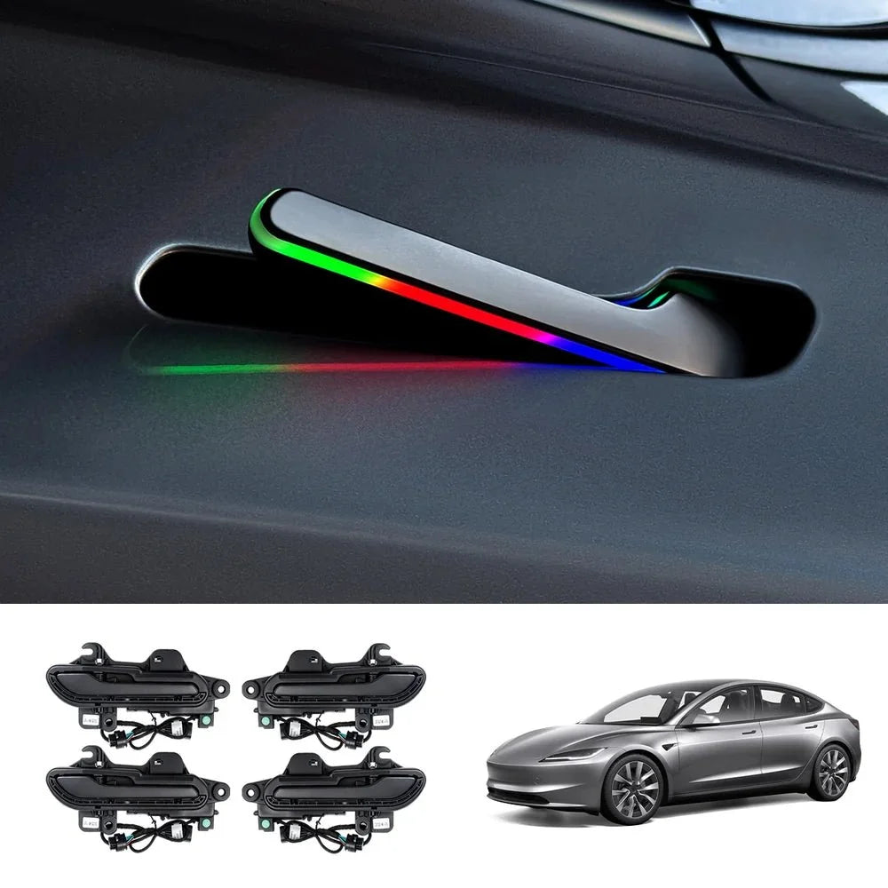 Wireless Auto Door Handle Upgrade Kit with Colorful LED Lights for Tesla Model 3/Y (2022+)