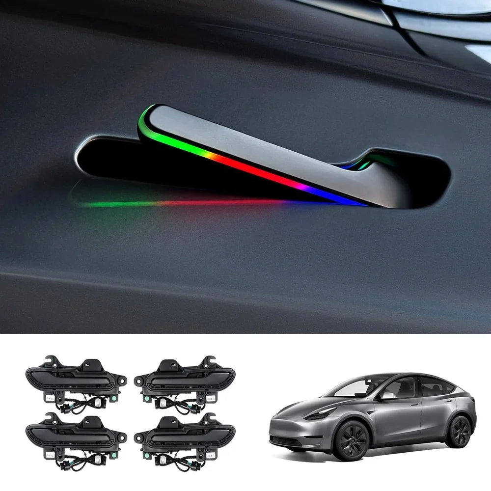 Wireless Auto Door Handle Upgrade Kit with Colorful LED Lights for Tesla Model 3/Y (2022+)