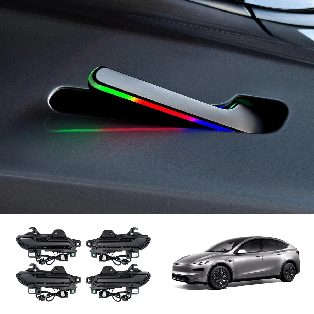 Wireless Auto Door Handle Upgrade Kit with Colorful LED Lights for Tesla Model 3/Y (2022+)