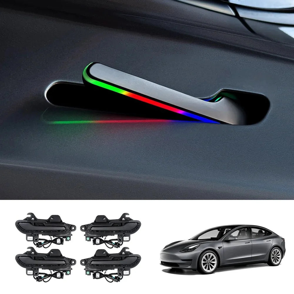Wireless Auto Door Handle Upgrade Kit with Colorful LED Lights for Tesla Model 3/Y (2022+)