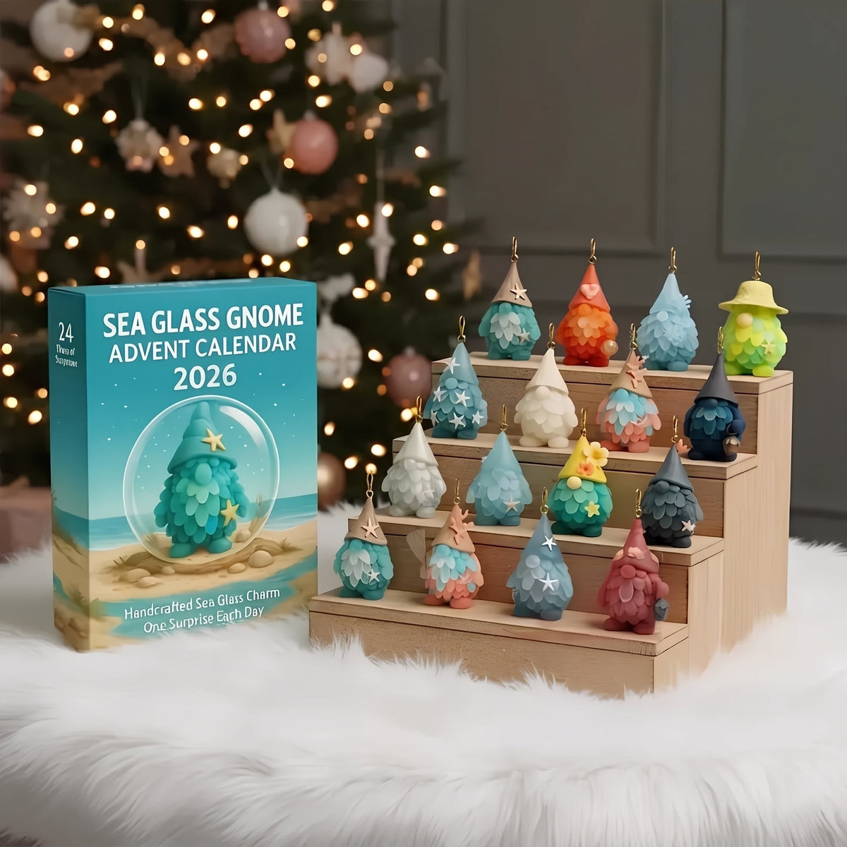 Sea Glass Gnome Advent Calendar 2026 - 24 Sea Glass Gnome Ornaments