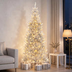 Silver Tinsel Christmas Tree 1,8 m - Slim with 300 LED Lights
