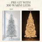 Silver Tinsel Christmas Tree 1,8 m - Slim with 300 LED Lights