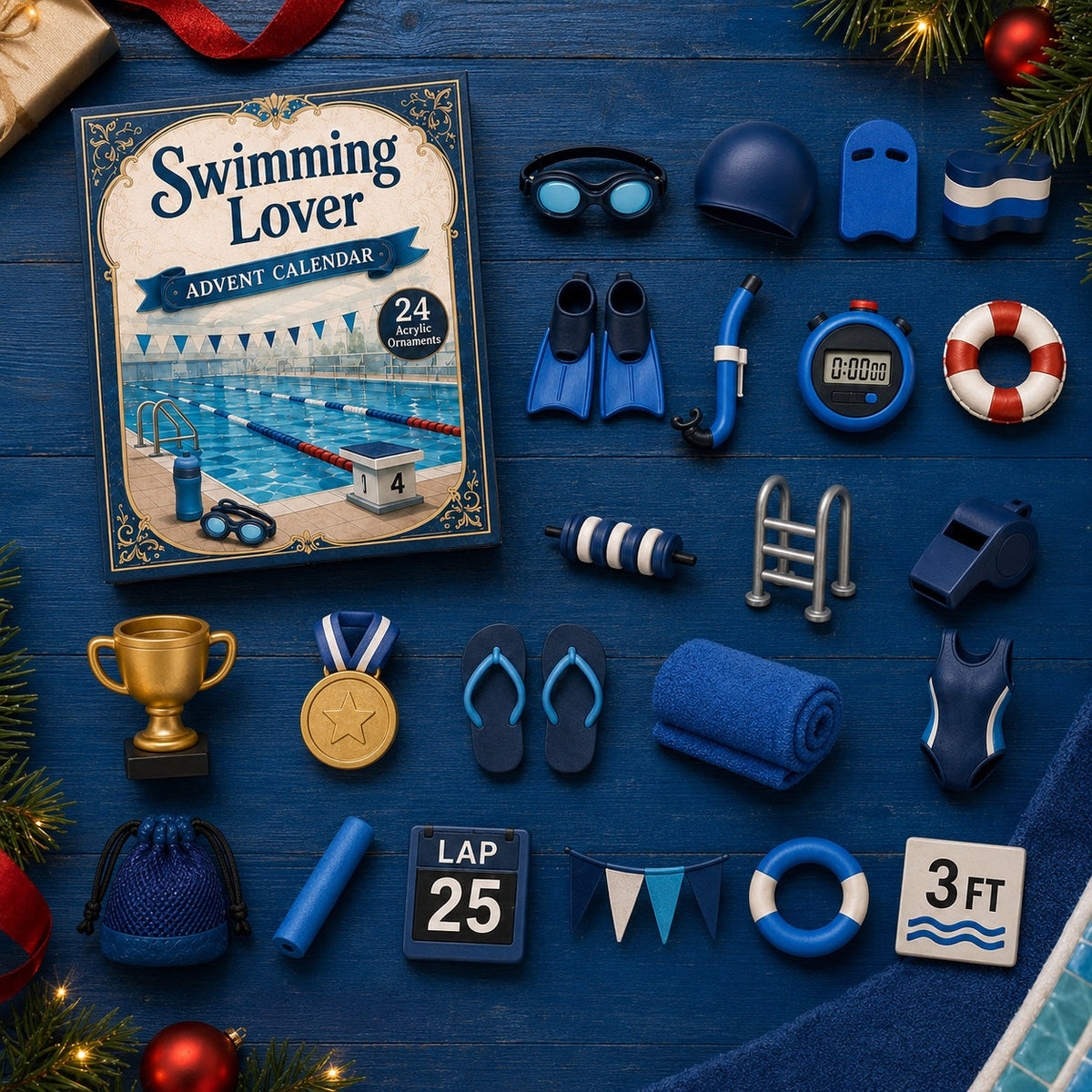 Swimming Advent Calendar 2026 - 24 Acrylic Swimming Ornaments for Swimmers